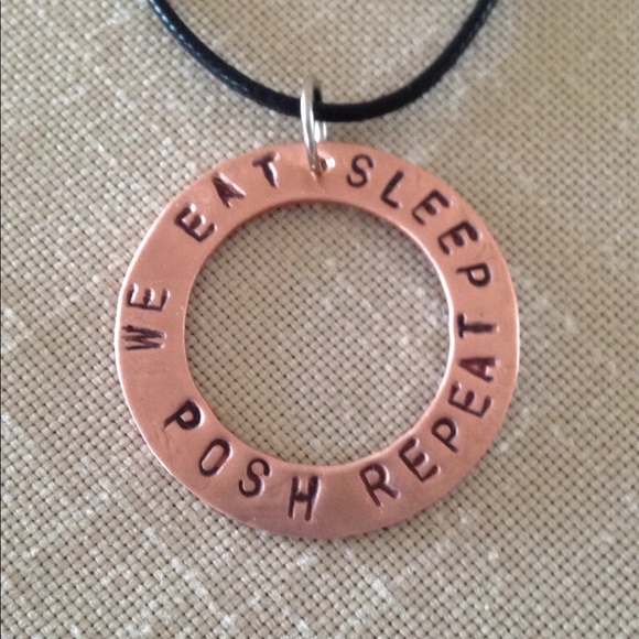 ARTISAN WE EAT SLEEP POSH REPEAT Copper Stamped Hand Crafted Pendant Necklace - Picture 2 of 4